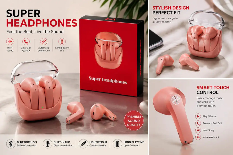 Pink Long-Lasting Battery With Fast Charge Earbuds