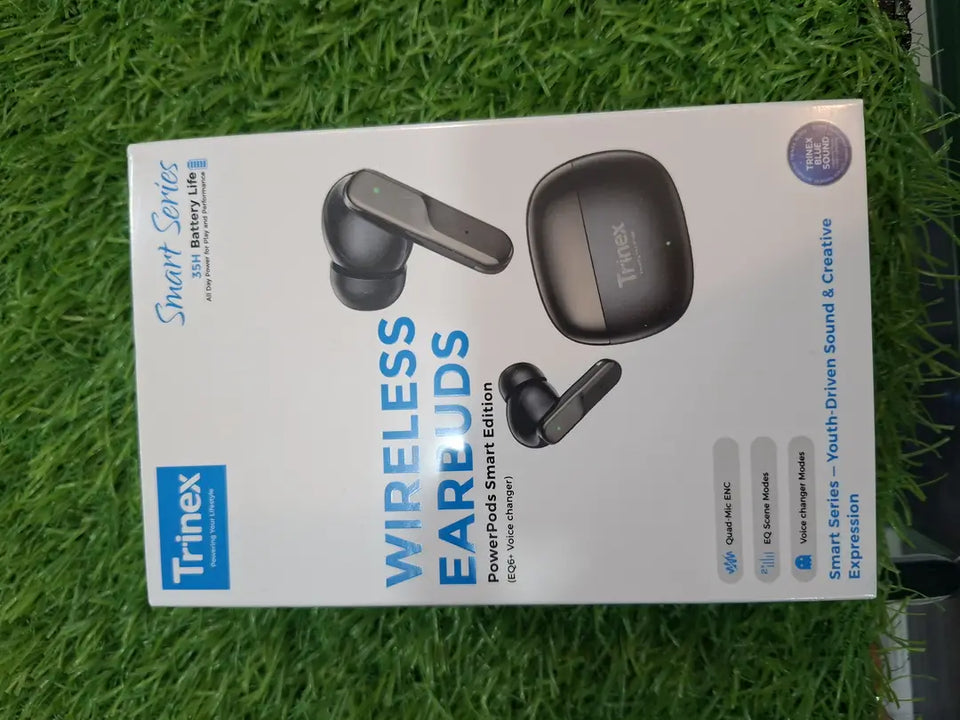Trinex PowerPods Smart Edition Wireless Earbuds TWS Bluetooth Earbuds With Mic, 35H Long Battery Life, Voice Changer, Smart Sound, Clear Calls, In-Ear Handsfree For Gaming, Music & Daily Use