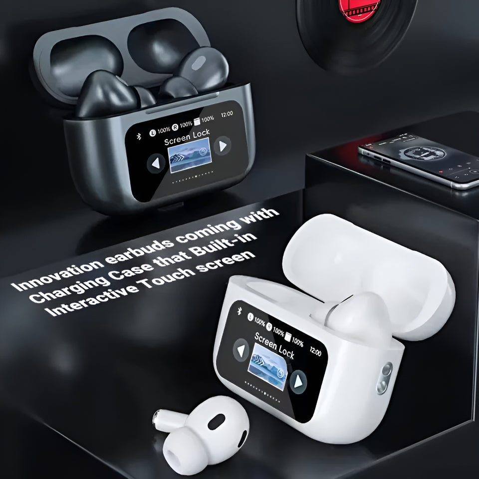 A9 Pro AirPods Pro – Wireless LCD Screen Earbuds | Touch Control, Hi-Fi Stereo Sound, Bluetooth 5.3 Earphones with Charging Case - White