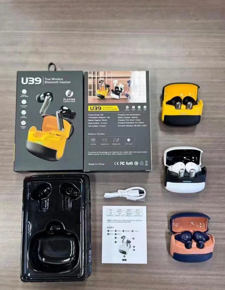 TWS Wireless Earbuds Yellow Black Battery Charging
