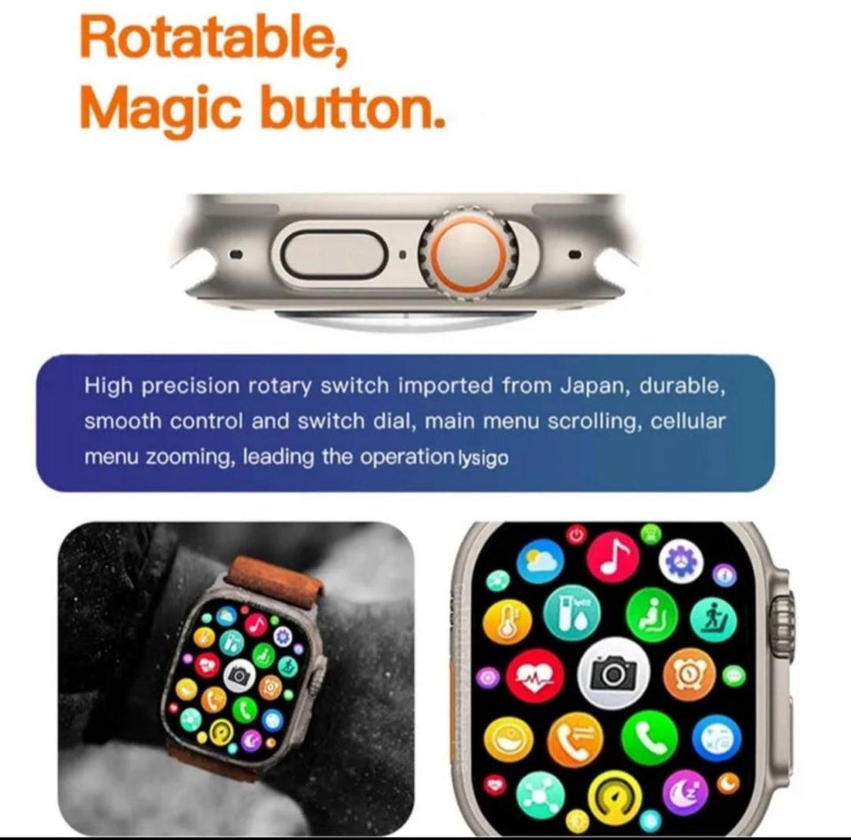 T10 Ultra 2 Smart Watch Orange Silicone Bluetooth 5 Fitness Tracker