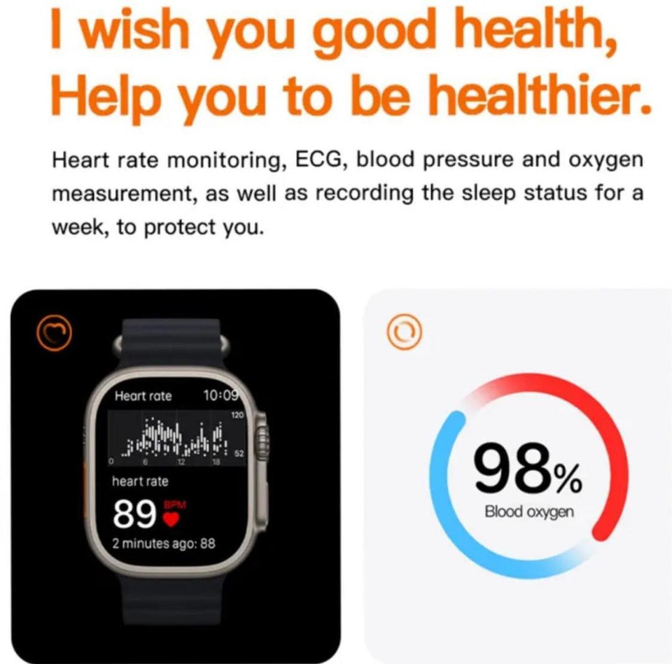 T10 Ultra 2 Smart Watch Orange Silicone Bluetooth 5 Fitness Tracker